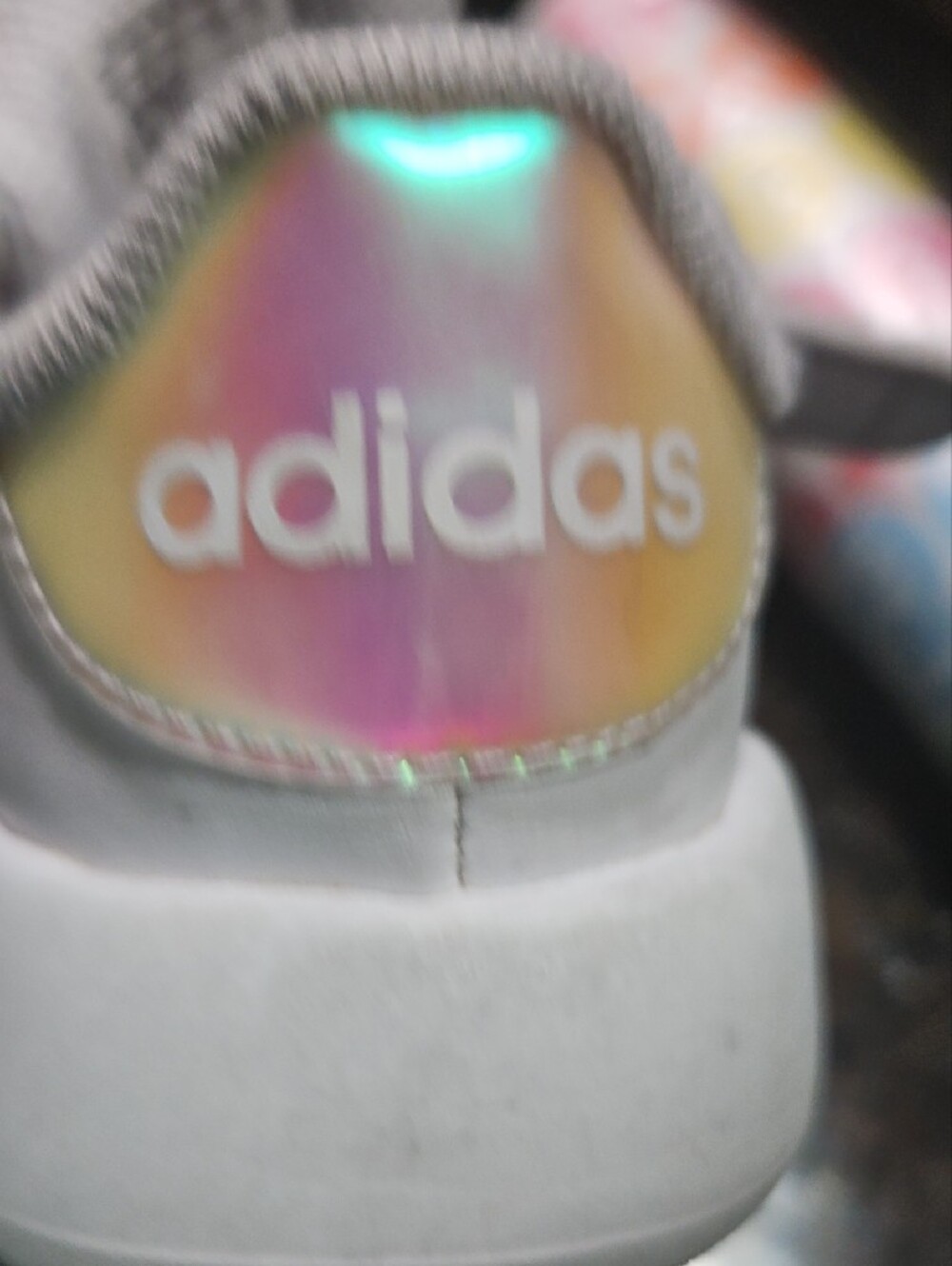 Adidas Bubble White Kids Velcro Sneakers with Iridescent Stripe 7K - Picture 6 of 14